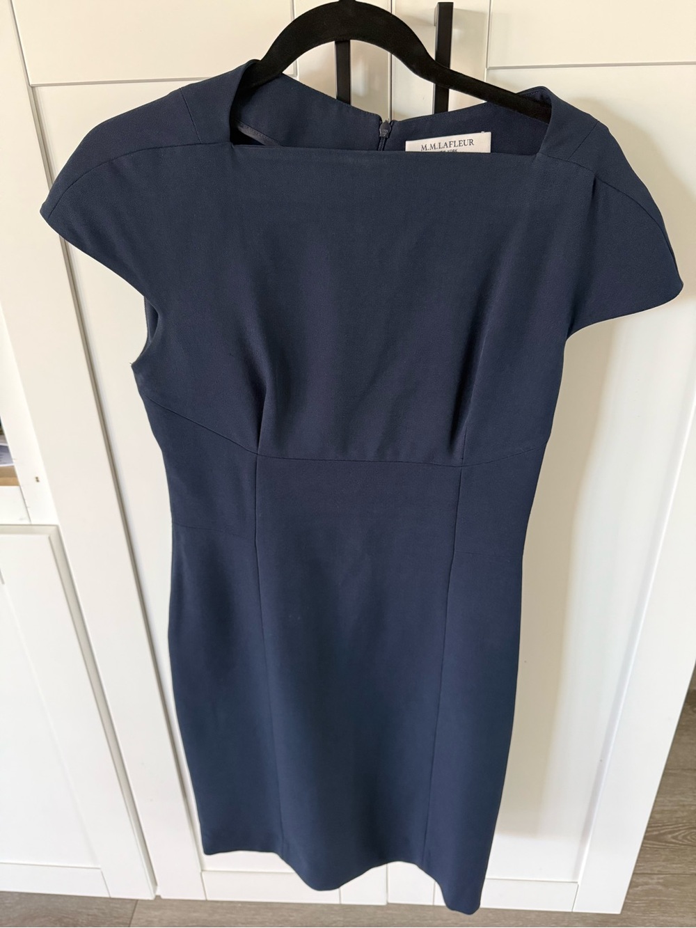M.M.LaFleur Navy Midi Cap-Sleeve Sheath Dress